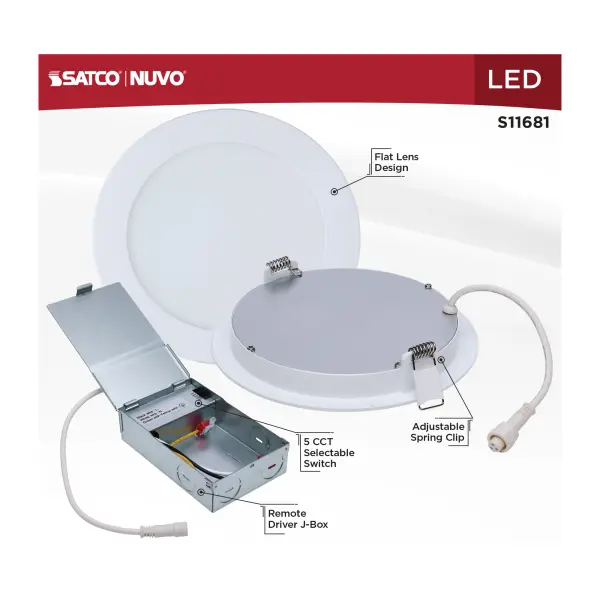 11 Watt LED Direct Wire Performer Series Downlight - Remote Driver - 6 Inch - 27K/3K/35K/4K/5K CCT Selectable - Round - Flat Face - White Finish - Image 11