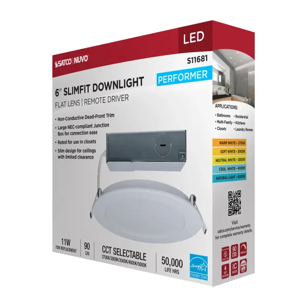 11 Watt LED Direct Wire Performer Series Downlight - Remote Driver - 6 Inch - 27K/3K/35K/4K/5K CCT Selectable - Round - Flat Face - White Finish - Image 14