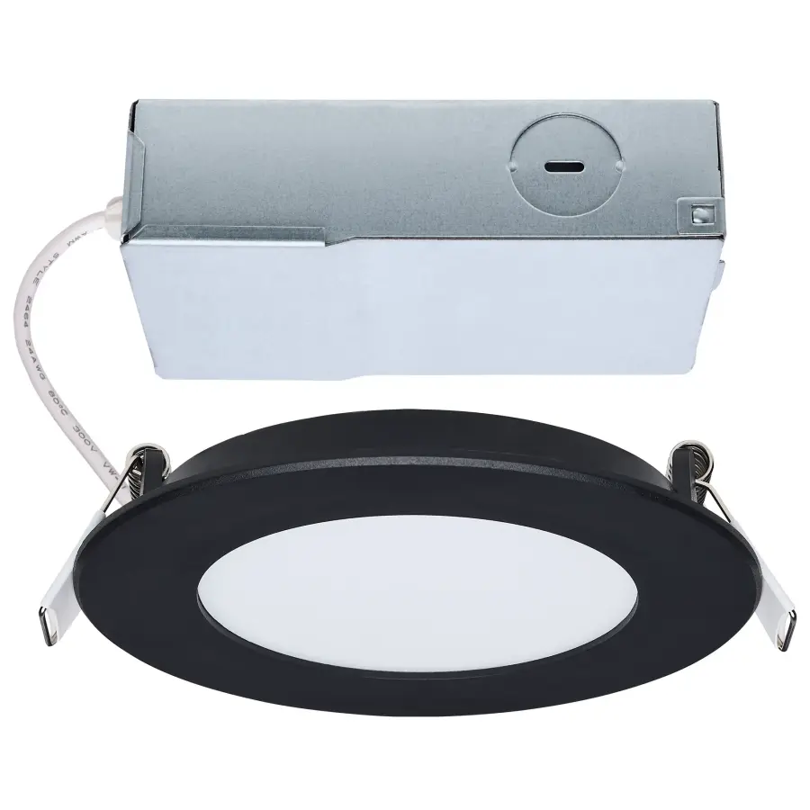 8 Watt LED Direct Wire Performer Series Downlight - Remote Driver - 4 Inch - 27K/3K/35K/4K/5K CCT Selectable - Round - Flat Face - Black Finish - Image 1