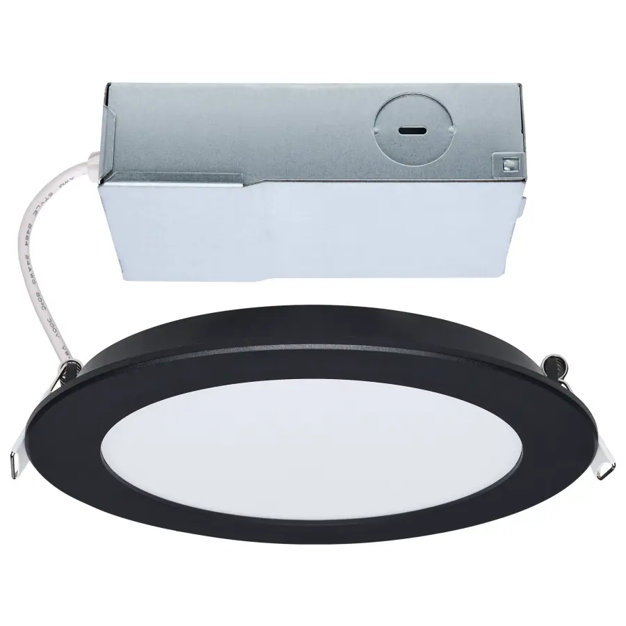 11 Watt LED Direct Wire Performer Series Downlight - Remote Driver - 6 Inch - 27K/3K/35K/4K/5K CCT Selectable - Round - Flat Face - Black Finish - Image 1
