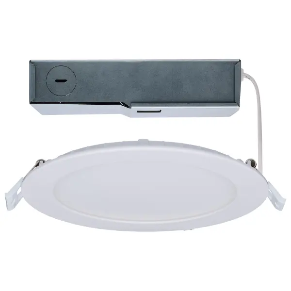 The SATCO NUVO Pro Series LED Slimfit Downlights deliver versatile, high-performance illumination. Featuring field-selectable CCT and wattage, these downlights offer high (HO) and very high (VHO) output options. All models include a pre-wired remote driver, while select models add an emergency battery enclosure with 90 minutes runtime, self-diagnostics, and a front-facing test button. Dual dimming options-Phase-cut at 120V and 0–10V at 120–277V-allow precise control. IC and Airtight rated with 90 CRI, they provide long-lasting performance with a 50,000-hour lifespan and a 5-year warranty. Slim-profile, durable aluminum construction and an acrylic lens ensure reliability, even in NEC-compliant closets or ceilings with limited clearance.