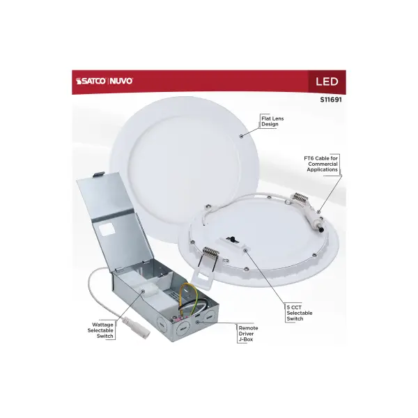 11/15 Watt - LED Direct Wire Downlight - 27K/3K/35K/4K/5K CCT - Remote Driver - 6 Inch - Round - Flat Face - White Finish - 120-277 Volt - Dual Dimming - Image 12