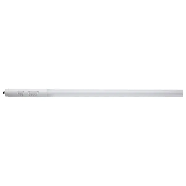 SATCO NUVO is always looking for the best ways to save time and costs on the job-site. The unique 2-piece design of this T8 lamp allows for reduced shipping costs and easier installation than a single 8-foot long tube by using two 4-foot sections that securely interlock in the center for continuous illumination. Secure the connection point with the threaded collar, and C-clip to support the extended length from the center. This ballast bypass lamp is also field selectable, offering three wattage options and five CCT options in one convenient unit. In addition, the lamp is built for use in Fa8 lamp holders, and comes with R17d adapter caps, making it versatile for use in a variety of shunted and non-shunted lamp holders.