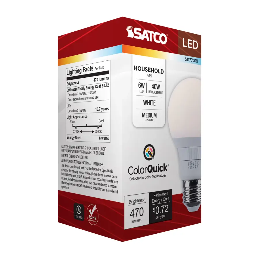 6 Watt A19 LED - 27K/3K/35K/4K/5K CCT Selectable - Medium Base - White Finish - 120 Volt - Image 11
