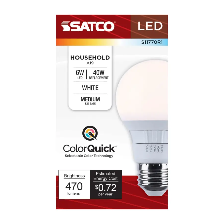 6 Watt A19 LED - 27K/3K/35K/4K/5K CCT Selectable - Medium Base - White Finish - 120 Volt - Image 6