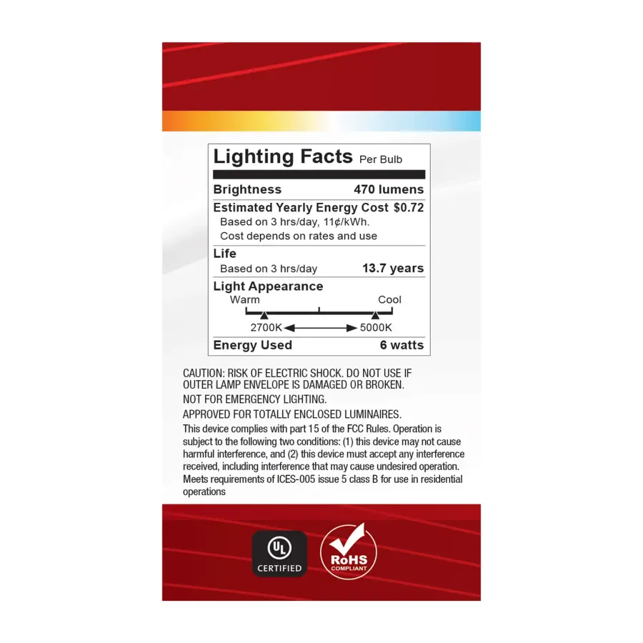 6 Watt A19 LED - 27K/3K/35K/4K/5K CCT Selectable - Medium Base - White Finish - 120 Volt - Image 9