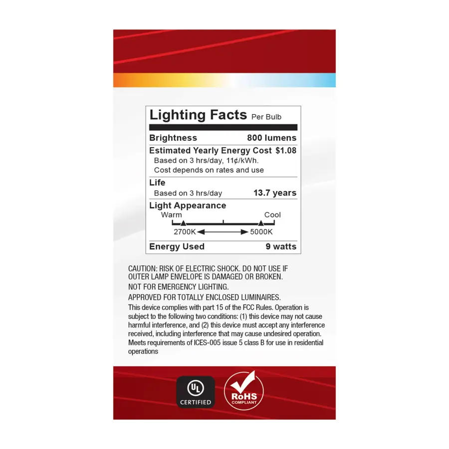 9 Watt A19 LED - 27K/3K/35K/4K/5K CCT Selectable - Medium Base - White Finish - 120 Volt - Image 9
