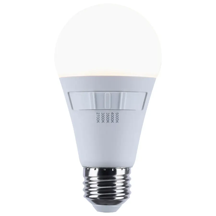 12 Watt A19 LED - 27K/3K/35K/4K/5K CCT Selectable - Medium Base - White Finish - 120 Volt - Image 2
