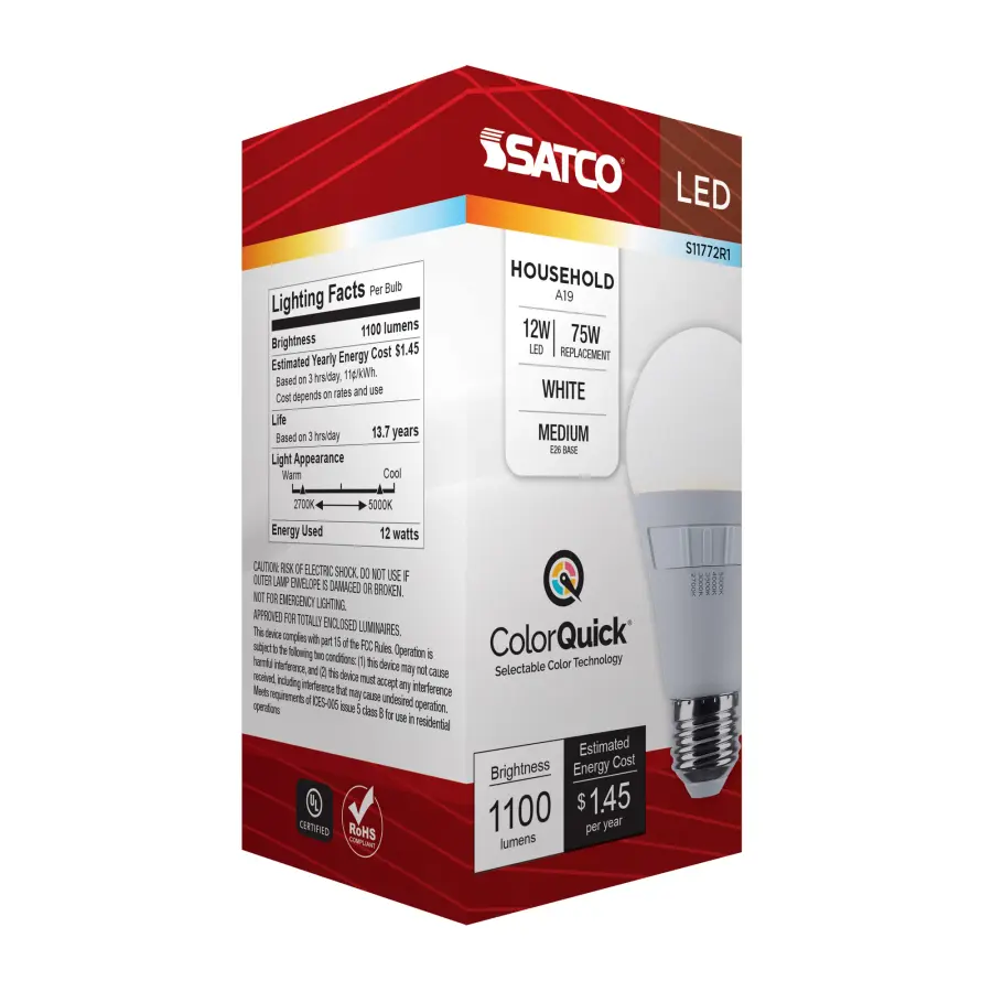 12 Watt A19 LED - 27K/3K/35K/4K/5K CCT Selectable - Medium Base - White Finish - 120 Volt - Image 11