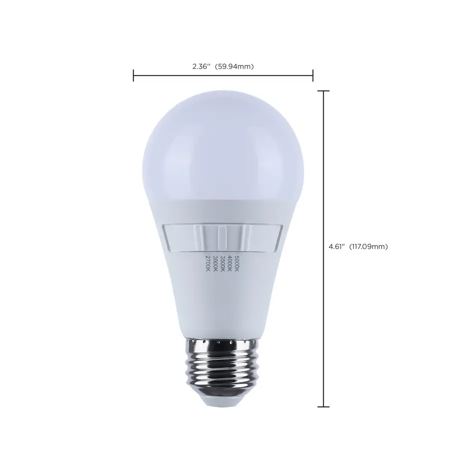 12 Watt A19 LED - 27K/3K/35K/4K/5K CCT Selectable - Medium Base - White Finish - 120 Volt - Image 12