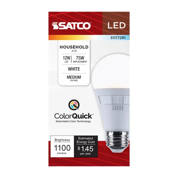 12 Watt A19 LED - 27K/3K/35K/4K/5K CCT Selectable - Medium Base - White Finish - 120 Volt - Image 6