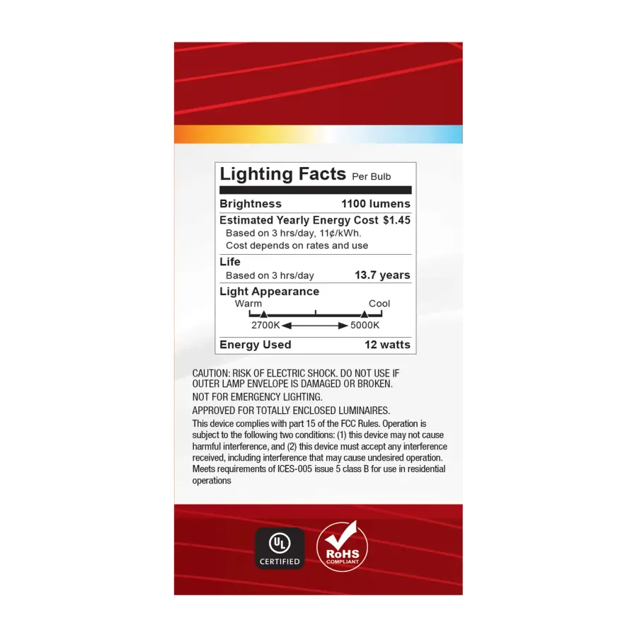 12 Watt A19 LED - 27K/3K/35K/4K/5K CCT Selectable - Medium Base - White Finish - 120 Volt - Image 9