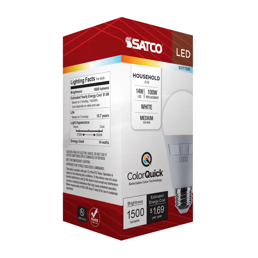 14 Watt A19 LED - 27K/3K/35K/4K/5K CCT Selectable - Medium Base - White Finish - 120 Volt - Image 11