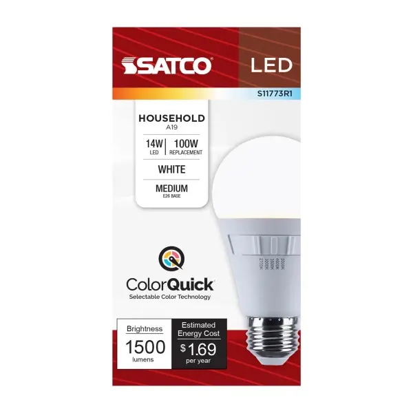 14 Watt A19 LED - 27K/3K/35K/4K/5K CCT Selectable - Medium Base - White Finish - 120 Volt - Image 6