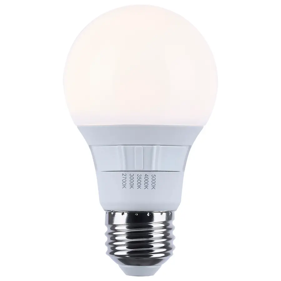 6 Watt A19 LED - 27K/3K/35K/4K/5K CCT Selectable - Medium Base - White Finish - 120 Volt - 4-Pack - Image 2