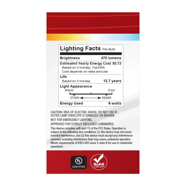 6 Watt A19 LED - 27K/3K/35K/4K/5K CCT Selectable - Medium Base - White Finish - 120 Volt - 4-Pack - Image 9