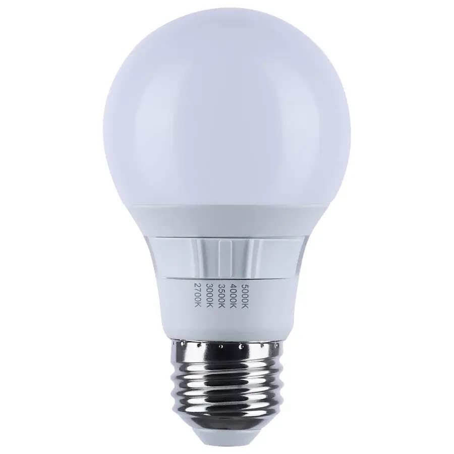9 Watt A19 LED - 27K/3K/35K/4K/5K CCT Selectable - Medium Base - White Finish - 120 Volt - 4-Pack - Image 1