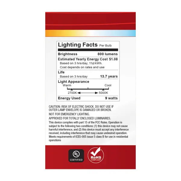 9 Watt A19 LED - 27K/3K/35K/4K/5K CCT Selectable - Medium Base - White Finish - 120 Volt - 4-Pack - Image 9