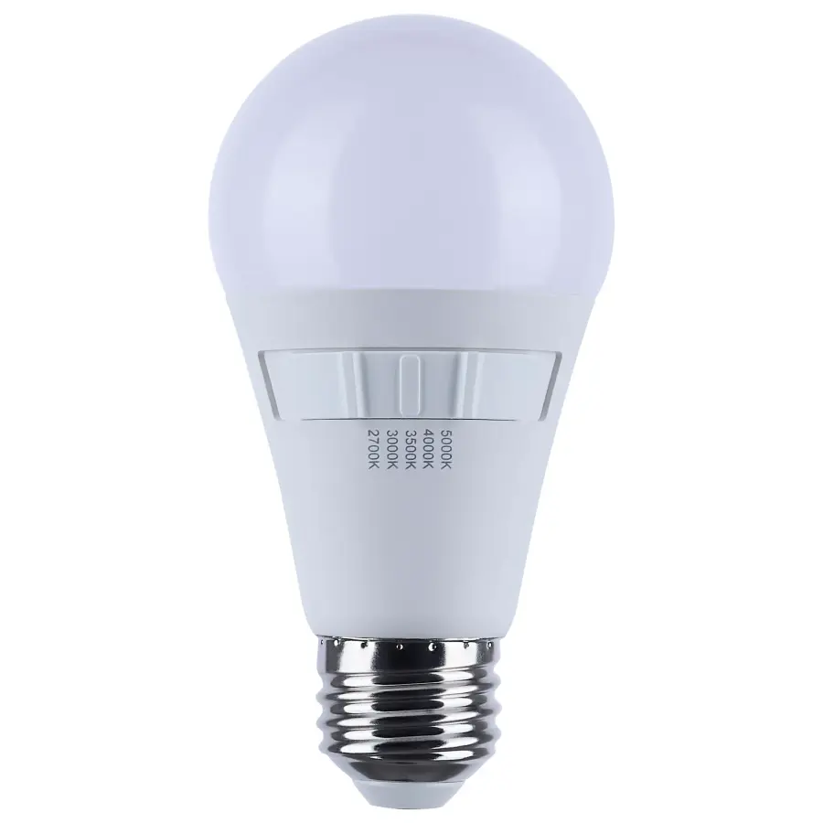 12 Watt A19 LED - 27K/3K/35K/4K/5K CCT Selectable - Medium Base - White Finish - 120 Volt - 4-Pack - Image 1