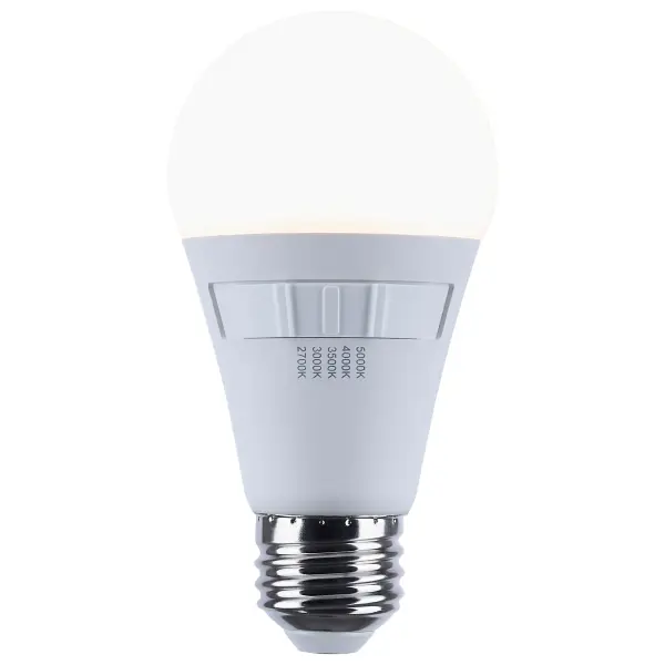 Elevate your everyday lighting with SATCO NUVO's LED A19 bulbs-designed for flexibility, clarity, and dependable performance. With 5 CCT selectable options from a cozy 2700K to a vibrant 5000K, you can tailor the ambiance to suit any environment. A high 90 CRI ensures rich, accurate color, while the damp location and enclosed fixture ratings make them ideal for a variety of places including residential, commercial, and retail use. Available individually or in a money-saving 4-pack, they're a bright idea for both quality and convenience. - alternate view