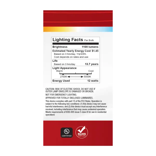 12 Watt A19 LED - 27K/3K/35K/4K/5K CCT Selectable - Medium Base - White Finish - 120 Volt - 4-Pack - Image 9