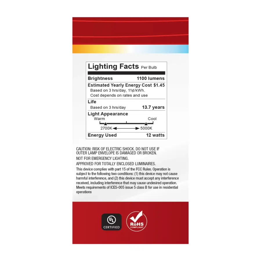 12 Watt A19 LED - 27K/3K/35K/4K/5K CCT Selectable - Medium Base - White Finish - 120 Volt - 4-Pack - Image 9