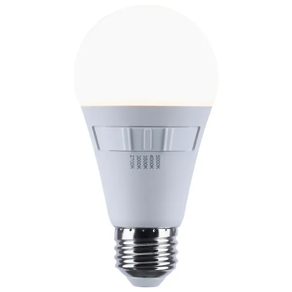 Elevate your everyday lighting with SATCO NUVO's LED A19 bulbs-designed for flexibility, clarity, and dependable performance. With 5 CCT selectable options from a cozy 2700K to a vibrant 5000K, you can tailor the ambiance to suit any environment. A high 90 CRI ensures rich, accurate color, while the damp location and enclosed fixture ratings make them ideal for a variety of places including residential, commercial, and retail use. Available individually or in a money-saving 4-pack, they're a bright idea for both quality and convenience. - alternate view