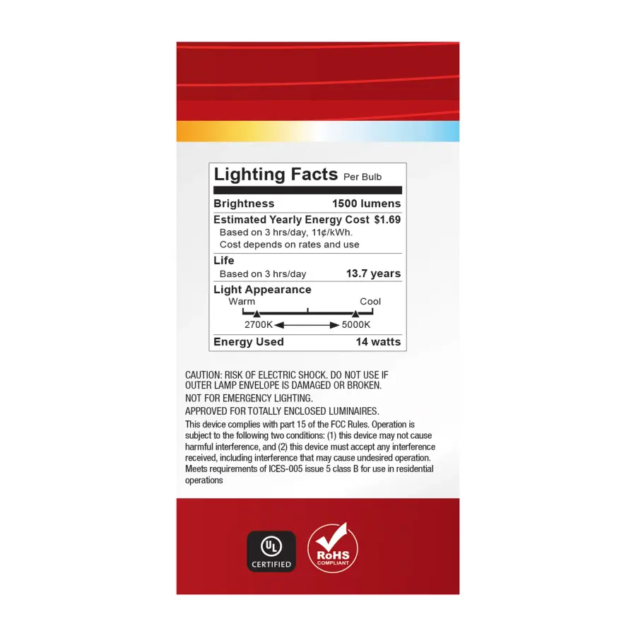 14 Watt A19 LED - 27K/3K/35K/4K/5K CCT Selectable - Medium Base - White Finish - 120 Volt - 4-Pack - Image 9