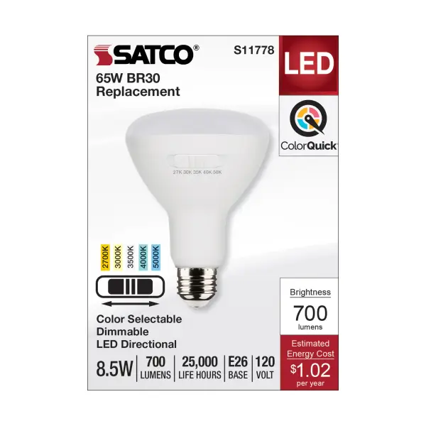 8.5 Watt BR30 LED - Medium Base - CCT Selectable - White Finish - 90 CRI - 120 Volt - Image 3