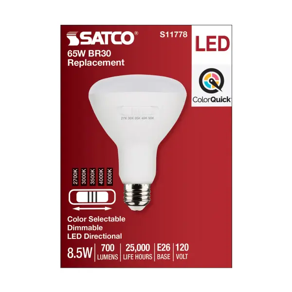 8.5 Watt BR30 LED - Medium Base - CCT Selectable - White Finish - 90 CRI - 120 Volt - Image 4