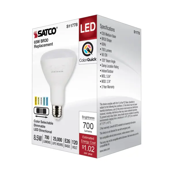8.5 Watt BR30 LED - Medium Base - CCT Selectable - White Finish - 90 CRI - 120 Volt - Image 5