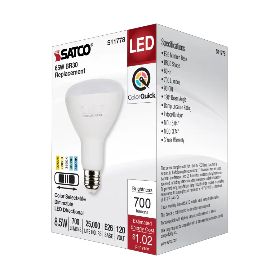 8.5 Watt BR30 LED - Medium Base - CCT Selectable - White Finish - 90 CRI - 120 Volt - Image 5