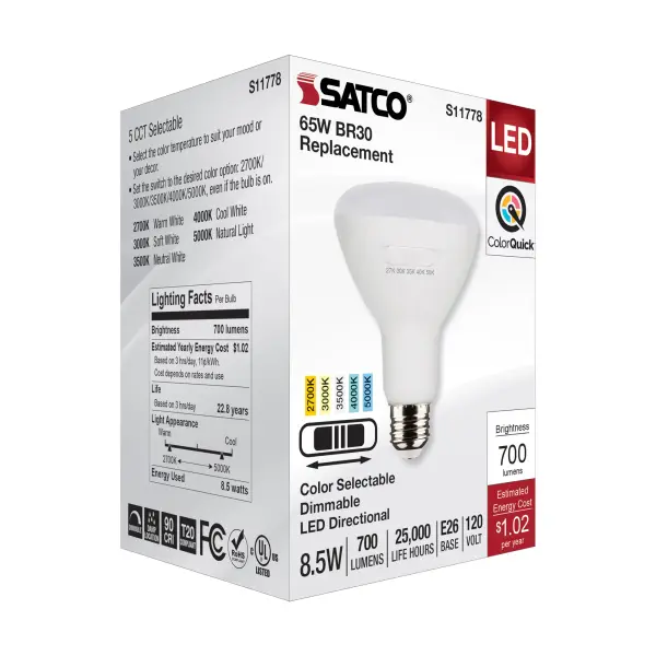 8.5 Watt BR30 LED - Medium Base - CCT Selectable - White Finish - 90 CRI - 120 Volt - Image 6