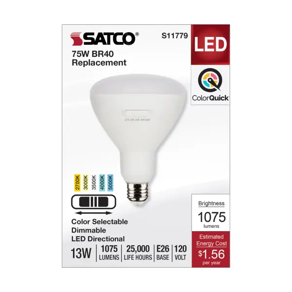 13 Watt BR40 LED - Medium Base - CCT Selectable - White Finish - 90 CRI - 120 Volt - Image 3