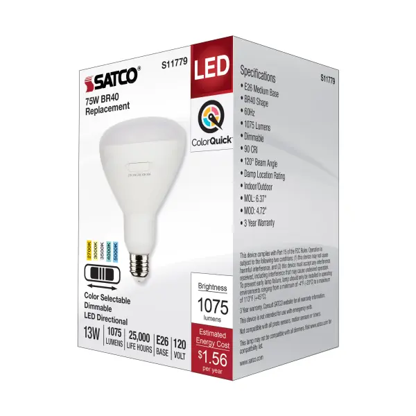 13 Watt BR40 LED - Medium Base - CCT Selectable - White Finish - 90 CRI - 120 Volt - Image 5