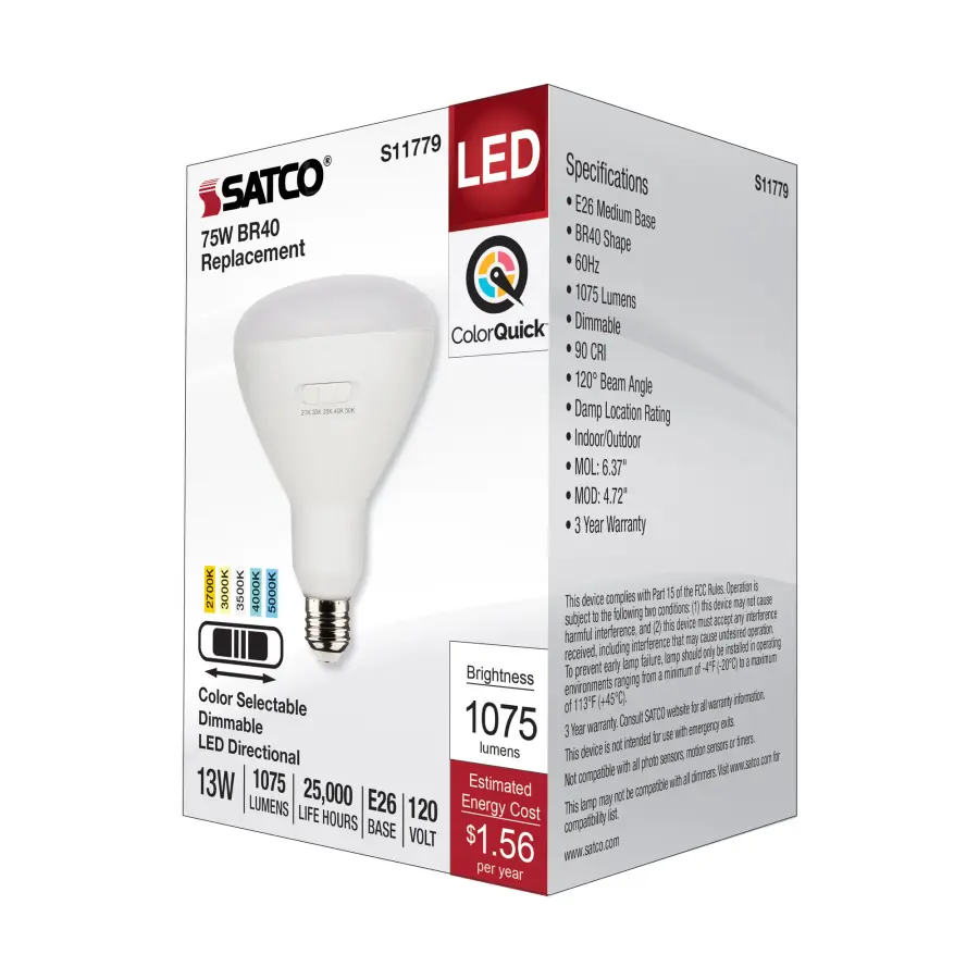 13 Watt BR40 LED - Medium Base - CCT Selectable - White Finish - 90 CRI - 120 Volt - Image 5