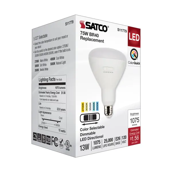 13 Watt BR40 LED - Medium Base - CCT Selectable - White Finish - 90 CRI - 120 Volt - Image 6