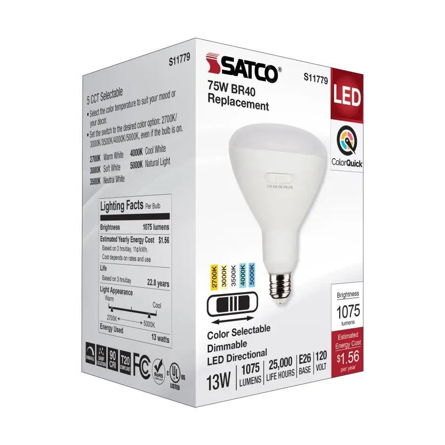 13 Watt BR40 LED - Medium Base - CCT Selectable - White Finish - 90 CRI - 120 Volt - Image 6