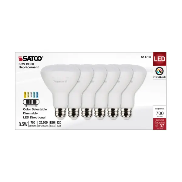 8.5 Watt BR30 LED - Medium Base - CCT Selectable - White Finish - 90 CRI - 120 Volt - 6 Pack - Image 3