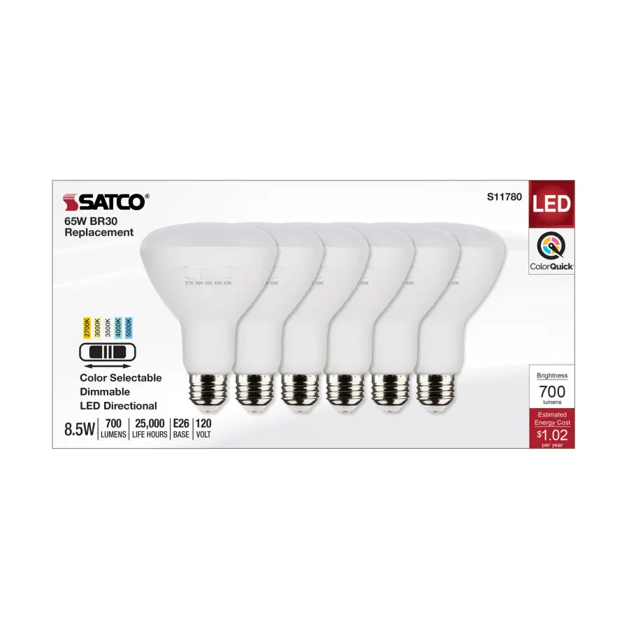 8.5 Watt BR30 LED - Medium Base - CCT Selectable - White Finish - 90 CRI - 120 Volt - 6 Pack - Image 3