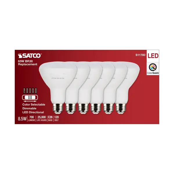 8.5 Watt BR30 LED - Medium Base - CCT Selectable - White Finish - 90 CRI - 120 Volt - 6 Pack - Image 4