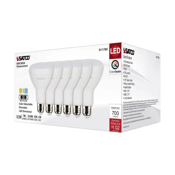 8.5 Watt BR30 LED - Medium Base - CCT Selectable - White Finish - 90 CRI - 120 Volt - 6 Pack - Image 5