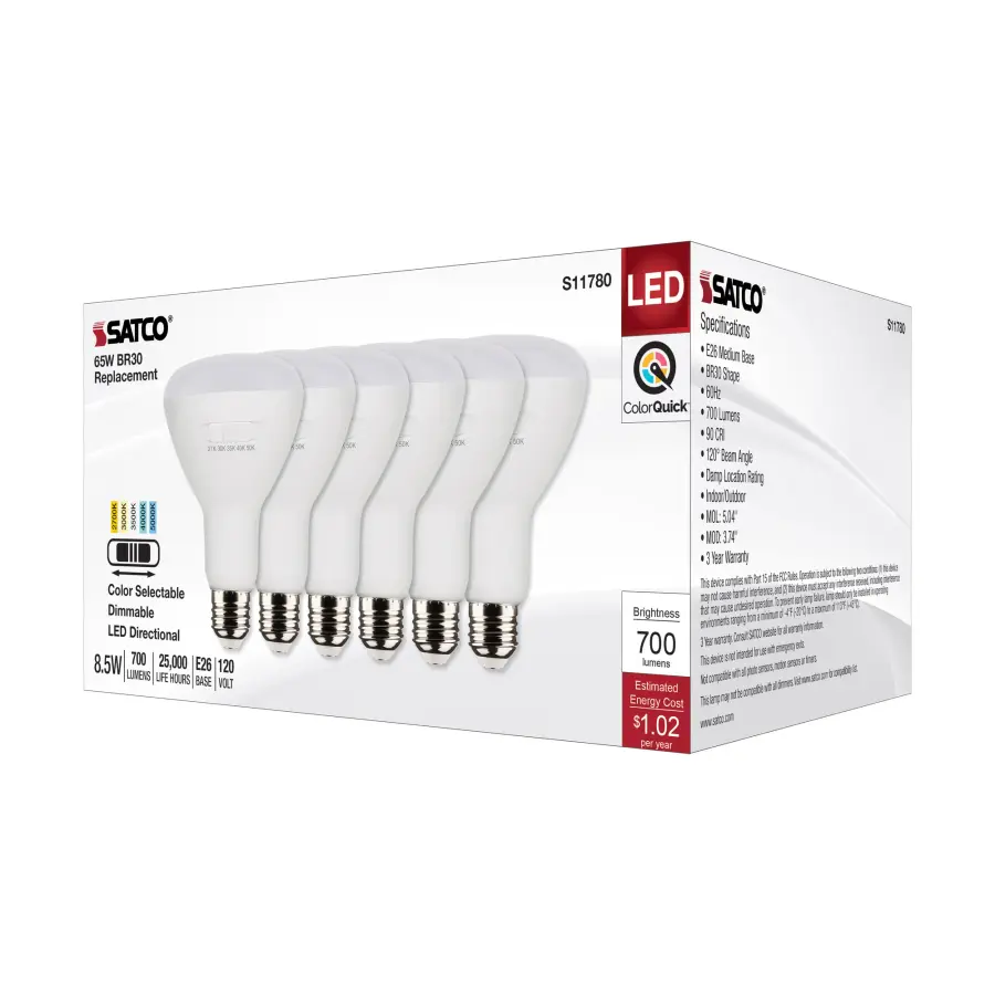 8.5 Watt BR30 LED - Medium Base - CCT Selectable - White Finish - 90 CRI - 120 Volt - 6 Pack - Image 5