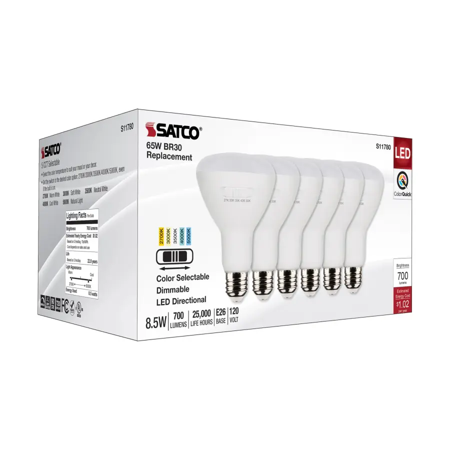 8.5 Watt BR30 LED - Medium Base - CCT Selectable - White Finish - 90 CRI - 120 Volt - 6 Pack - Image 6