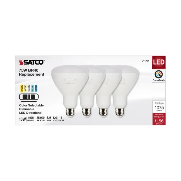 13 Watt BR40 LED - Medium Base - CCT Selectable - White Finish - 90 CRI - 120 Volt - 4 Pack - Image 3
