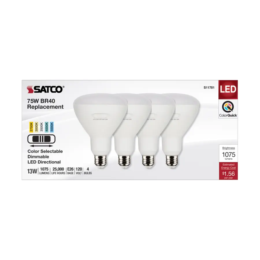 13 Watt BR40 LED - Medium Base - CCT Selectable - White Finish - 90 CRI - 120 Volt - 4 Pack - Image 3