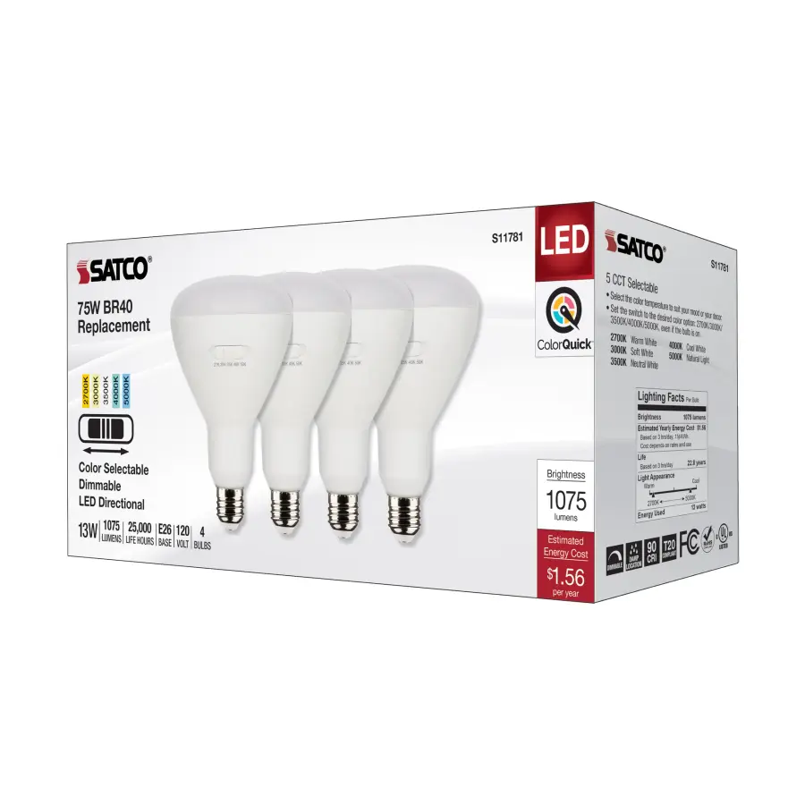 13 Watt BR40 LED - Medium Base - CCT Selectable - White Finish - 90 CRI - 120 Volt - 4 Pack - Image 5