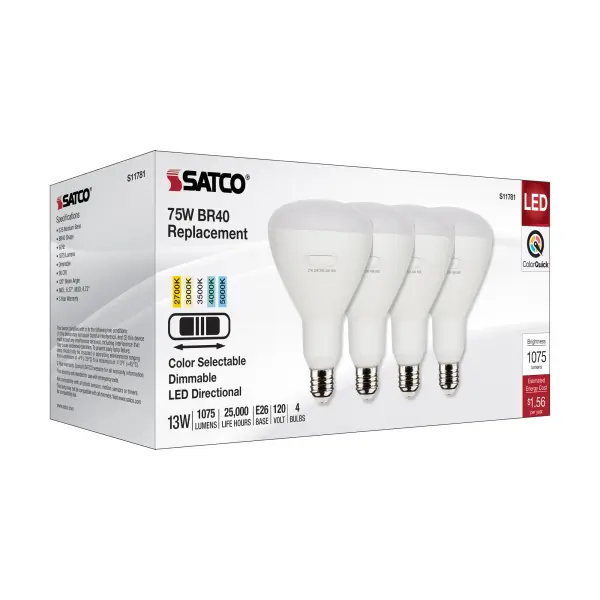13 Watt BR40 LED - Medium Base - CCT Selectable - White Finish - 90 CRI - 120 Volt - 4 Pack - Image 6