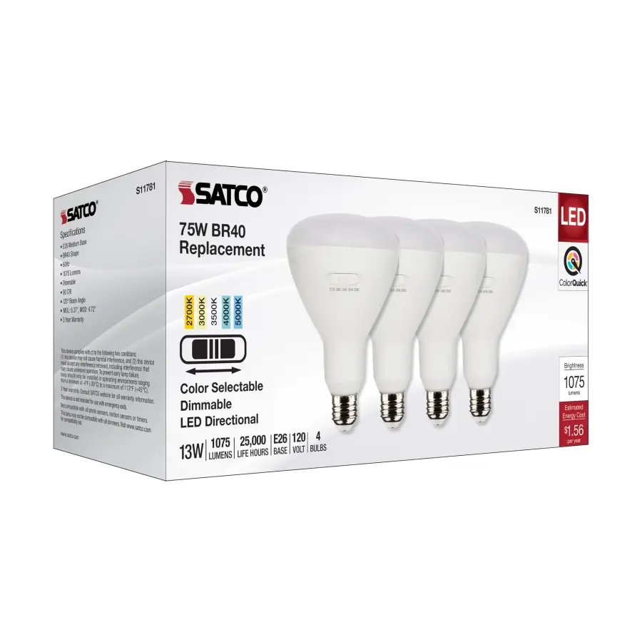 13 Watt BR40 LED - Medium Base - CCT Selectable - White Finish - 90 CRI - 120 Volt - 4 Pack - Image 6