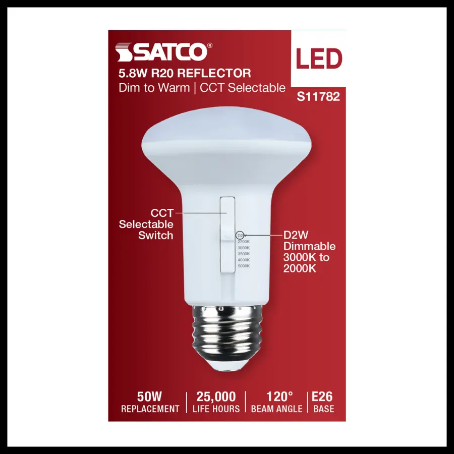 5.8 Watt R20 LED - 27K/30K/35K/40K/50K CCT Selectable - Dim to Warm - White Finish - 120 Volt - Image 3